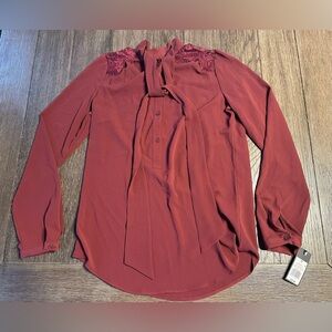 NWT Women’s Mossimo XS Blouse Maroon Dressy Business Lace